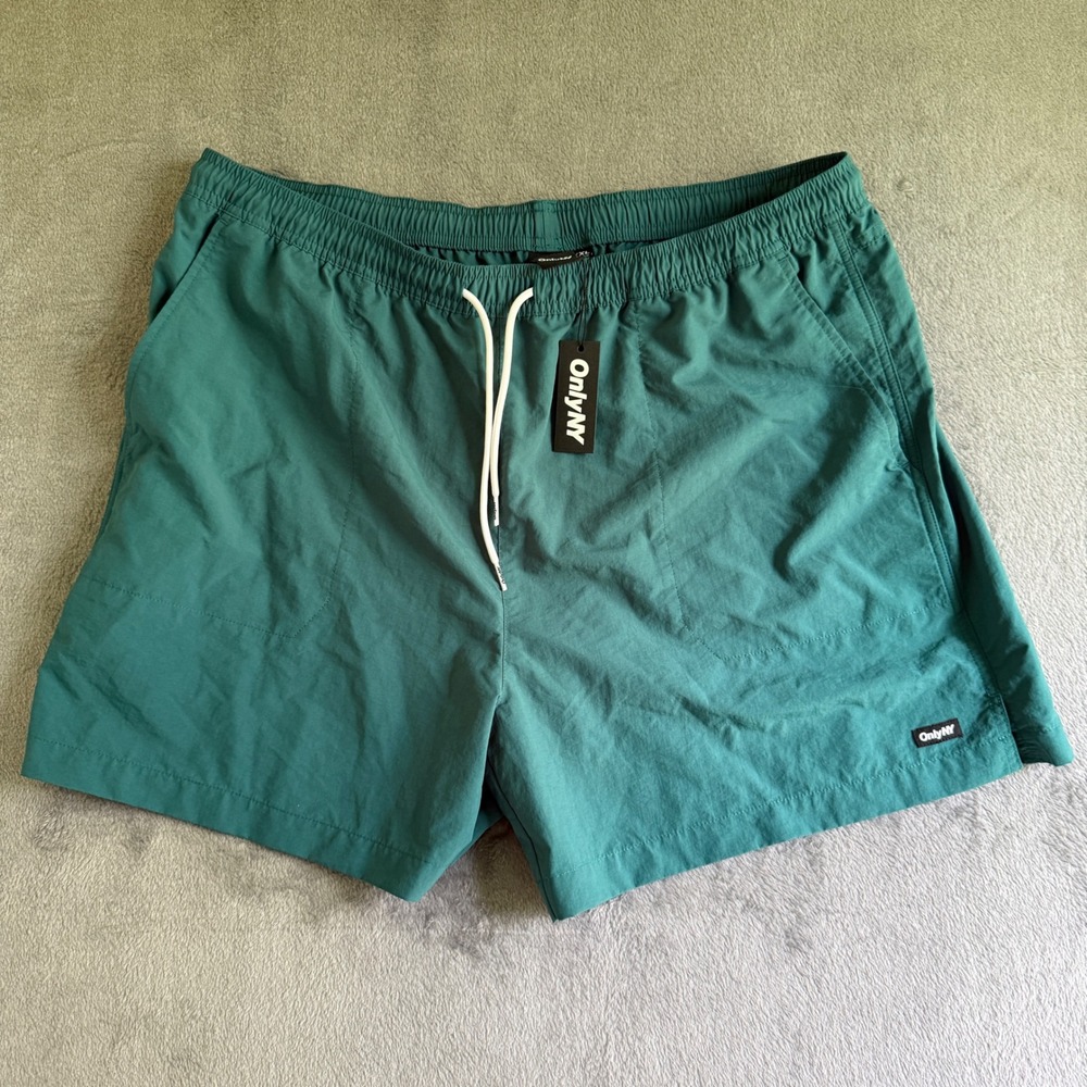 Only NY Nylon Track Shorts XXL Teal Green Mesh Lined Elastic Waist Mens NEW